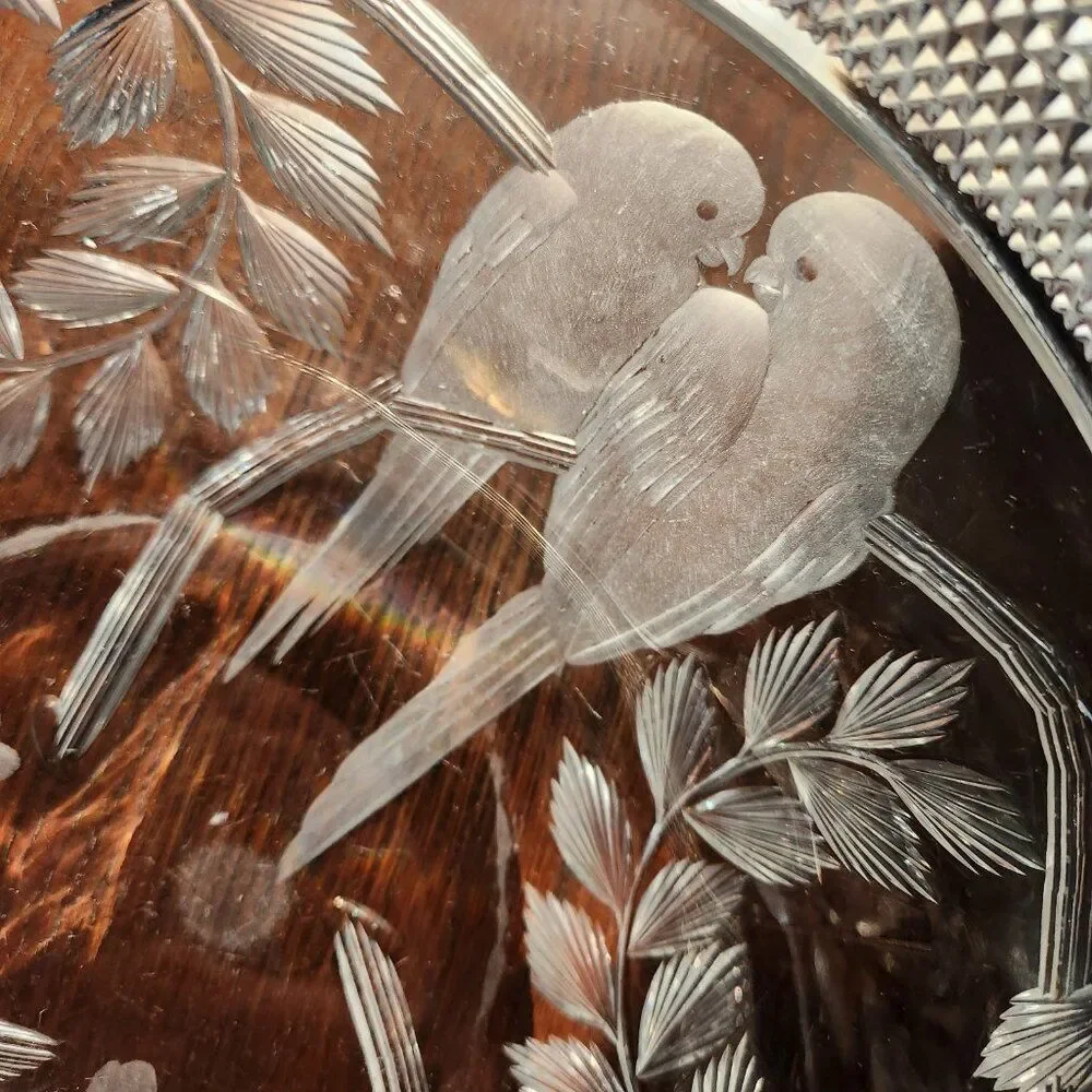 Libbey WISTERIA Love Bird Intaglio American Brilliant Period Cut Glass Bowl ABCG